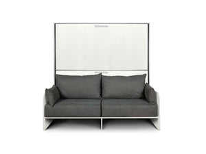 Letto Doppio A Scomparsa Kando Con Divano Con Materassi Bianco Frassino e Grigio