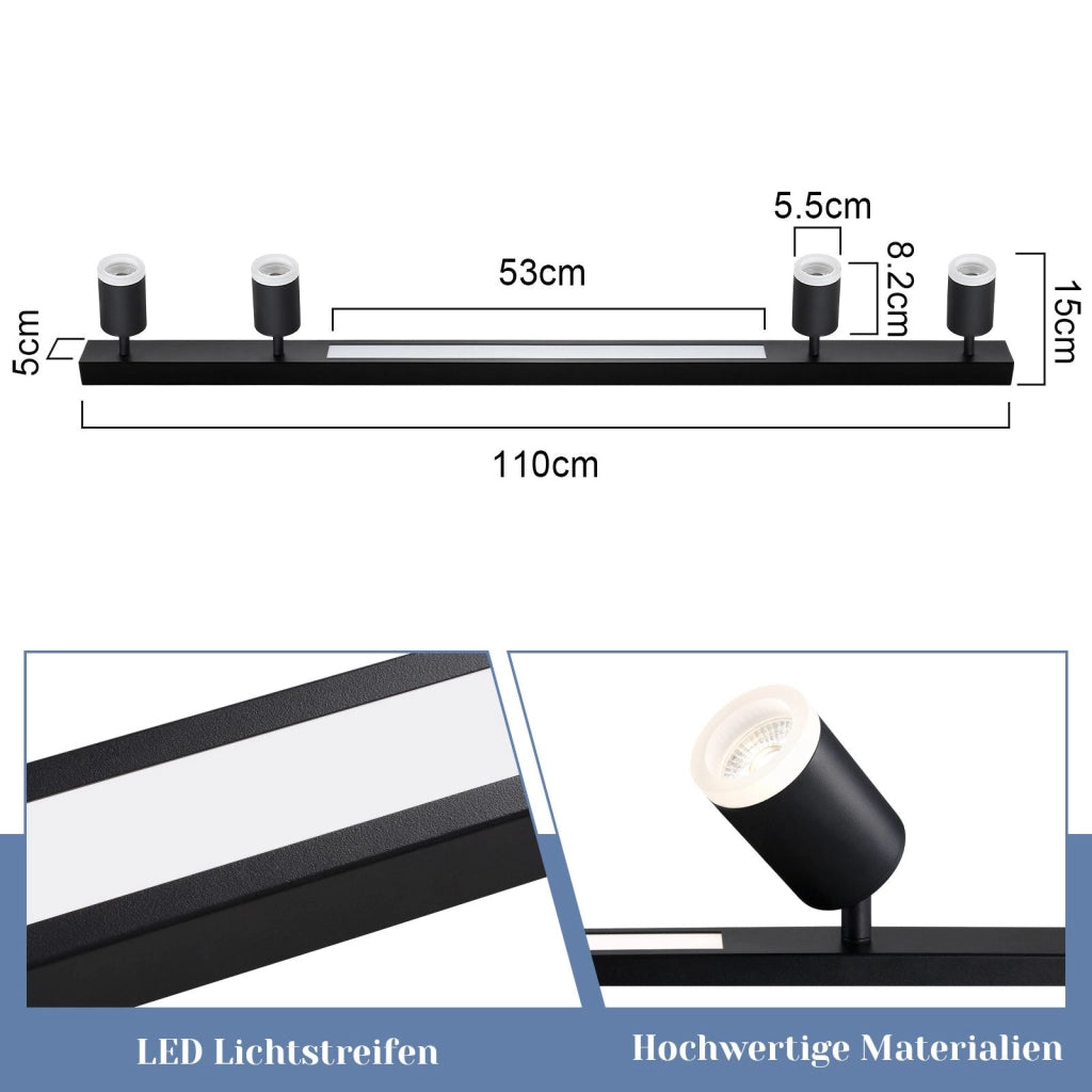 ZMH Faretto da soffitto LED neri 4 lampadine 38W dimmerabili telecomando 3000-6500K orientabili 350°