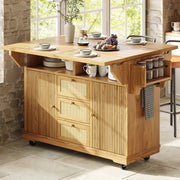 Carrello cucina pieghevole con altezza ergonomica 95 cm, struttura in MDF e metallo, colore legno naturale