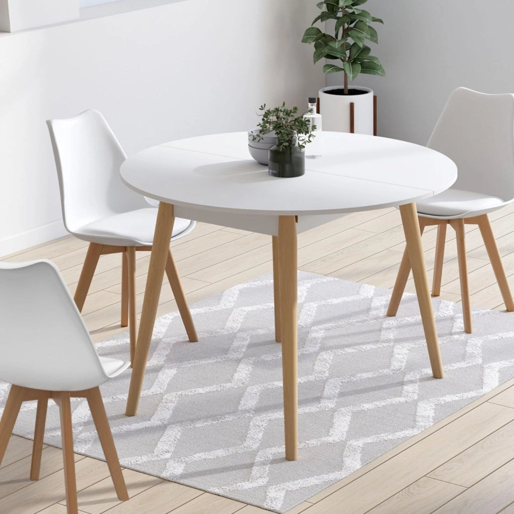 INGA Mesa de comedor redonda para 6 personas blanca 110 cm