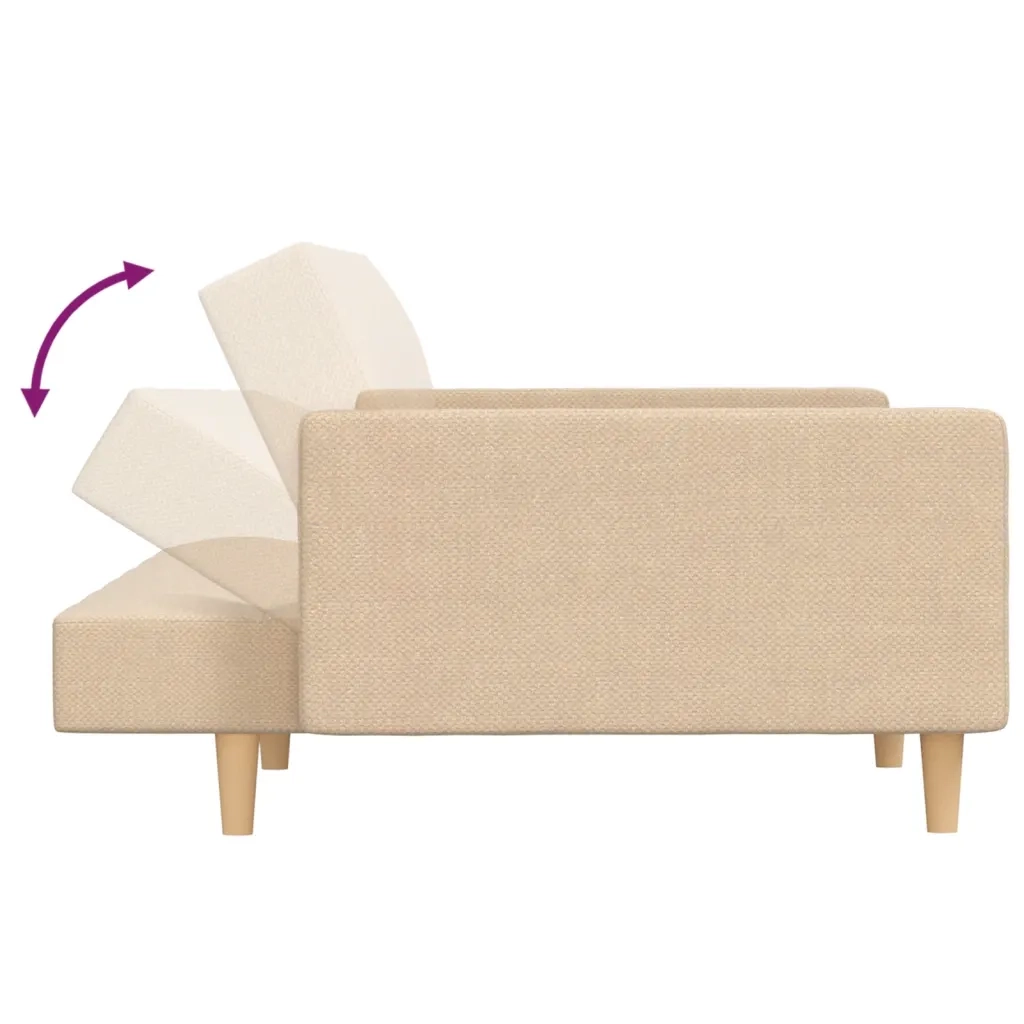 Divano Letto a 2 Posti con 2 Cuscini Crema in Tessuto 375802