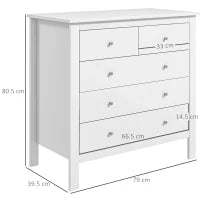 Cassettiera 5 Cassetti per Camera e Soggiorno in Legno Bianco, 79x39.5x80.5 cm