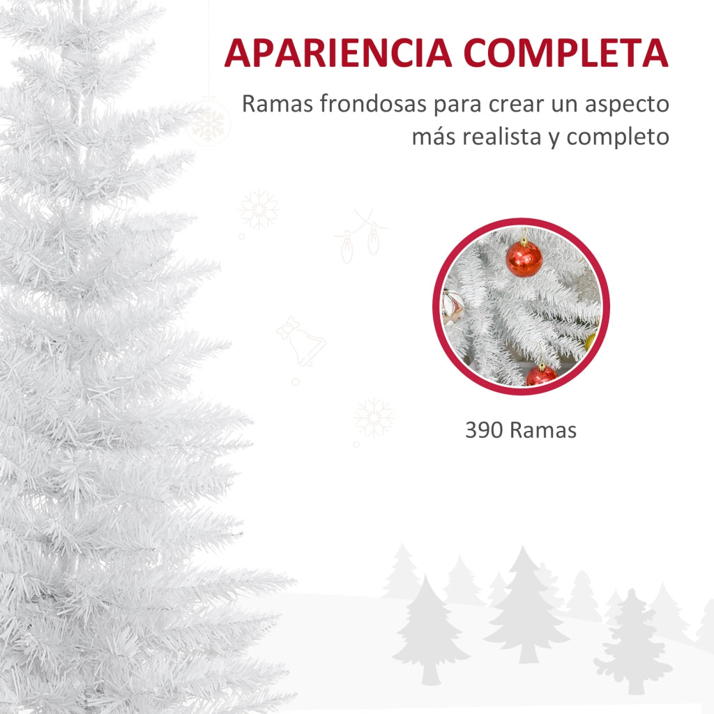 Albero di Natale Artificiale Stretto 210 cm 499 Rami Base Scomponibile ¨C zephmum ¨C Bianco