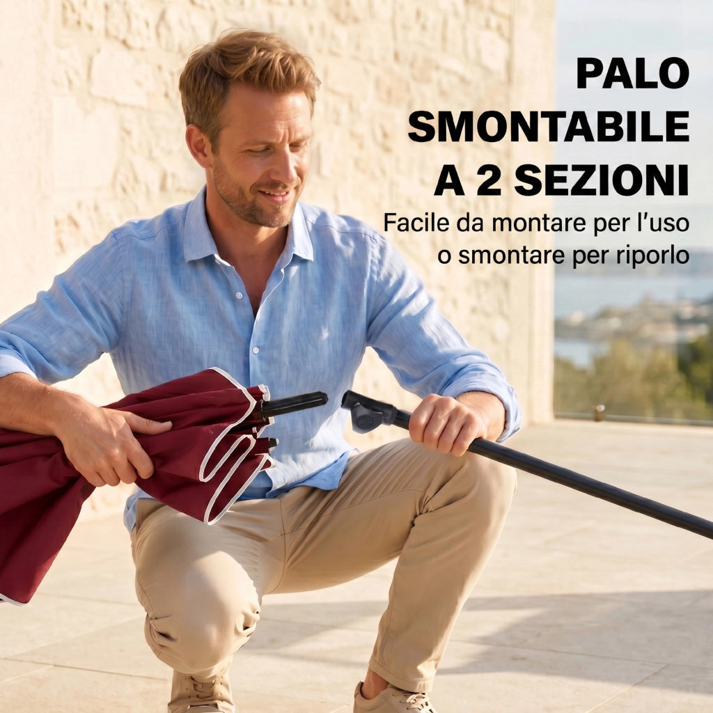 Ombrellone da Giardino Rettangolare e Regolabile con Palo in Alluminio, 2x1.3x2.5 m, Rosso Vino