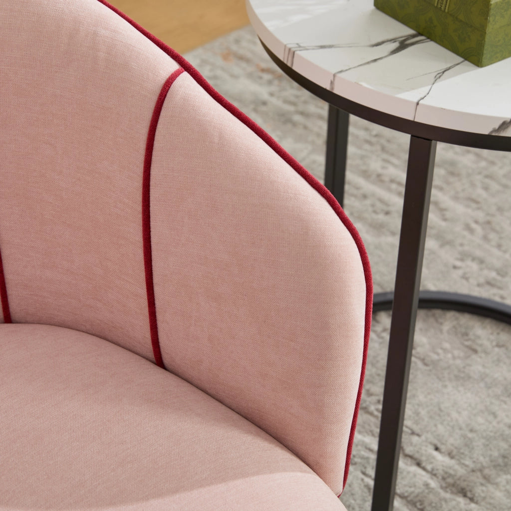Poltrona girevole in tessuto Chenille rosa, con schienale alto, braccioli larghi e montaggio semplice