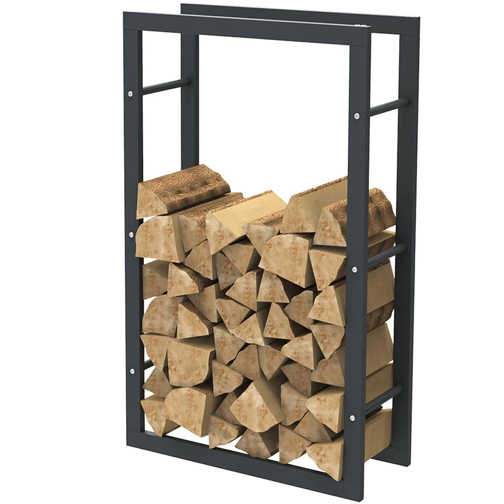 Portalegna in Metallo Interno Esterno Legnaia Camino Stufa 100x60x25cm Nero