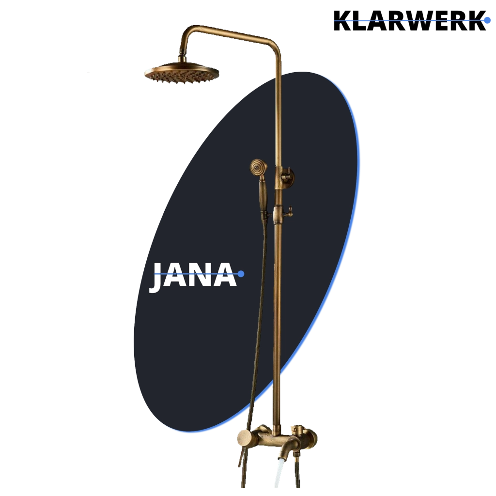 JANA | Set doccia vintage ottone non laccato in acciaio inox | Miscelatore doccia dal design retrò | Miscelatore doccia completo di doccetta