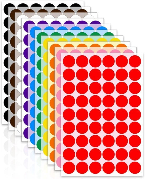 Sticker a punti colorati - Autoadesivi - 2040 pezzi - 10 colori - 10 mm