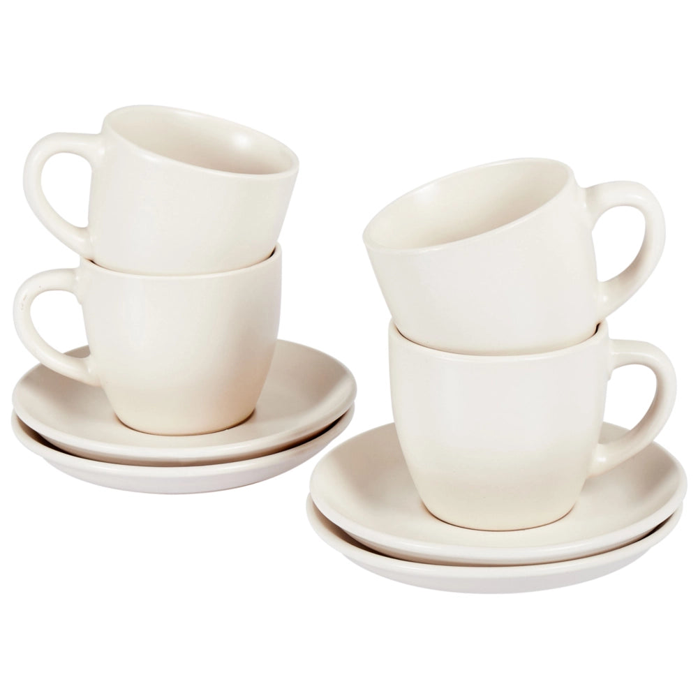 Set di 4 tazzine con piattini bianco gres kaolin fatto a mano smalto reattivo finitura servizio per 4 persone tè caffè cucina sala da pranzo.
