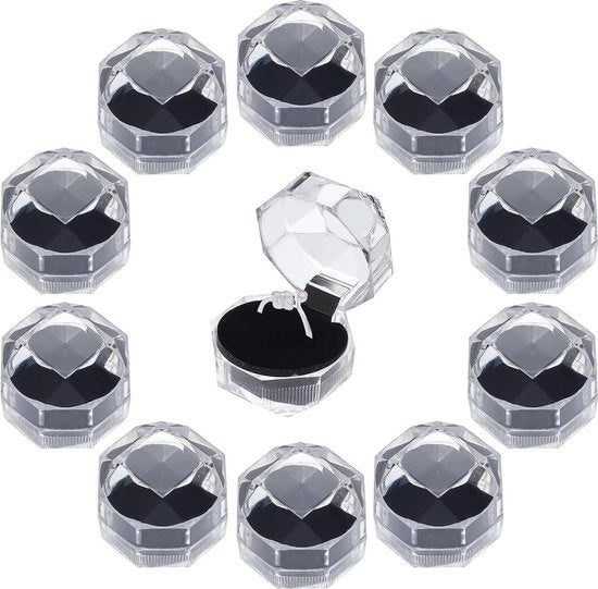 Decine di Anelli in Plastica - 40 Pezzi Nero Crystal Clear Orecchini Contenitore di Ricarica