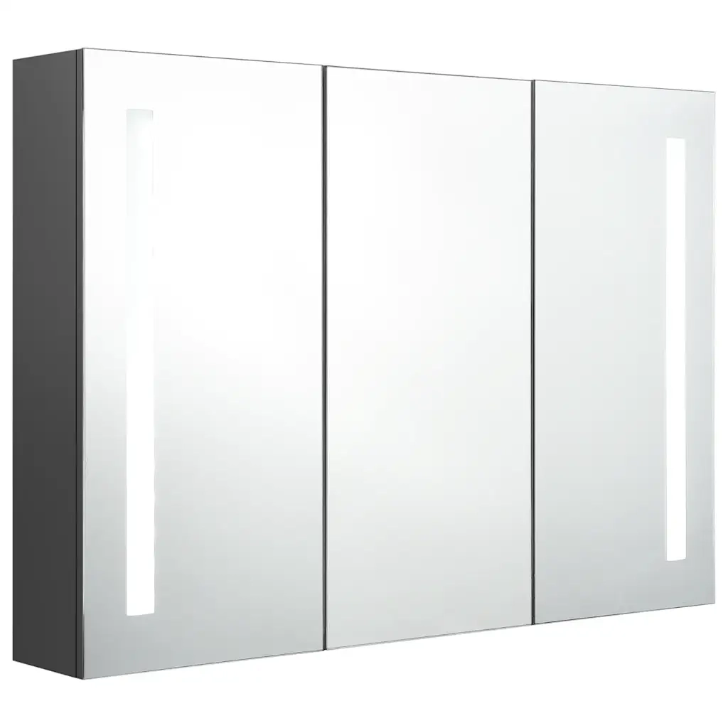 Armadietto Bagno | Armadio da bagno con Specchio e LED 89x14x62 cm Grigio