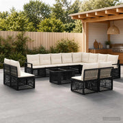 Set Divano da Giardino 13 pz Nero e Bianco Crema polyrattan 3437170