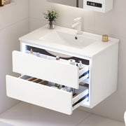 Mobile Bagno Sospeso con Lavabo Integrato e LED ¨C MINIMAL ¨C Bianco, 2 Cassetti, 76x46x48.5cm