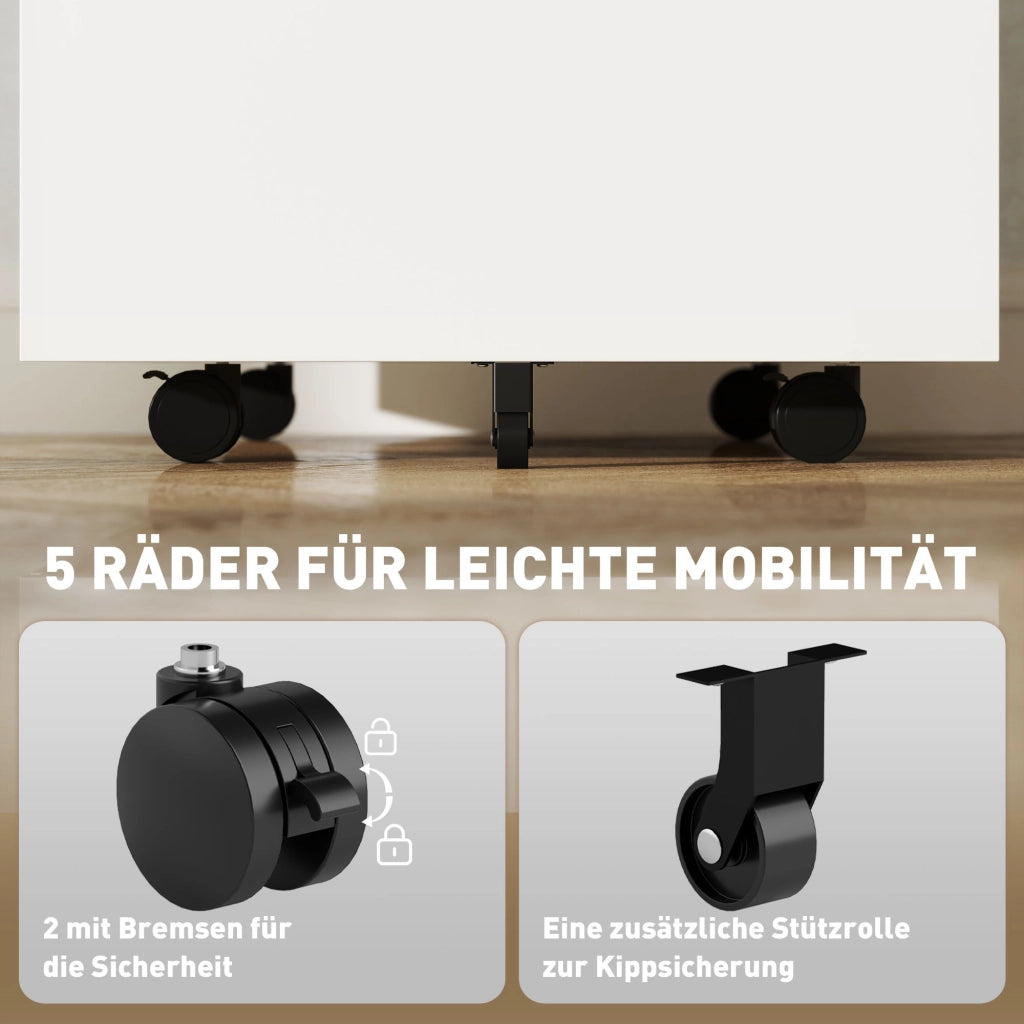 Mobile schedario con ruote, 2 cassetti, con serratura, rotelle, formato A4, in acciaio.