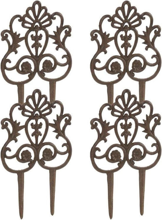 Bordura di giardino nostalgica in ghisa antiruggine - 4 pezzi - ca. 35 x 215 x 1 cm