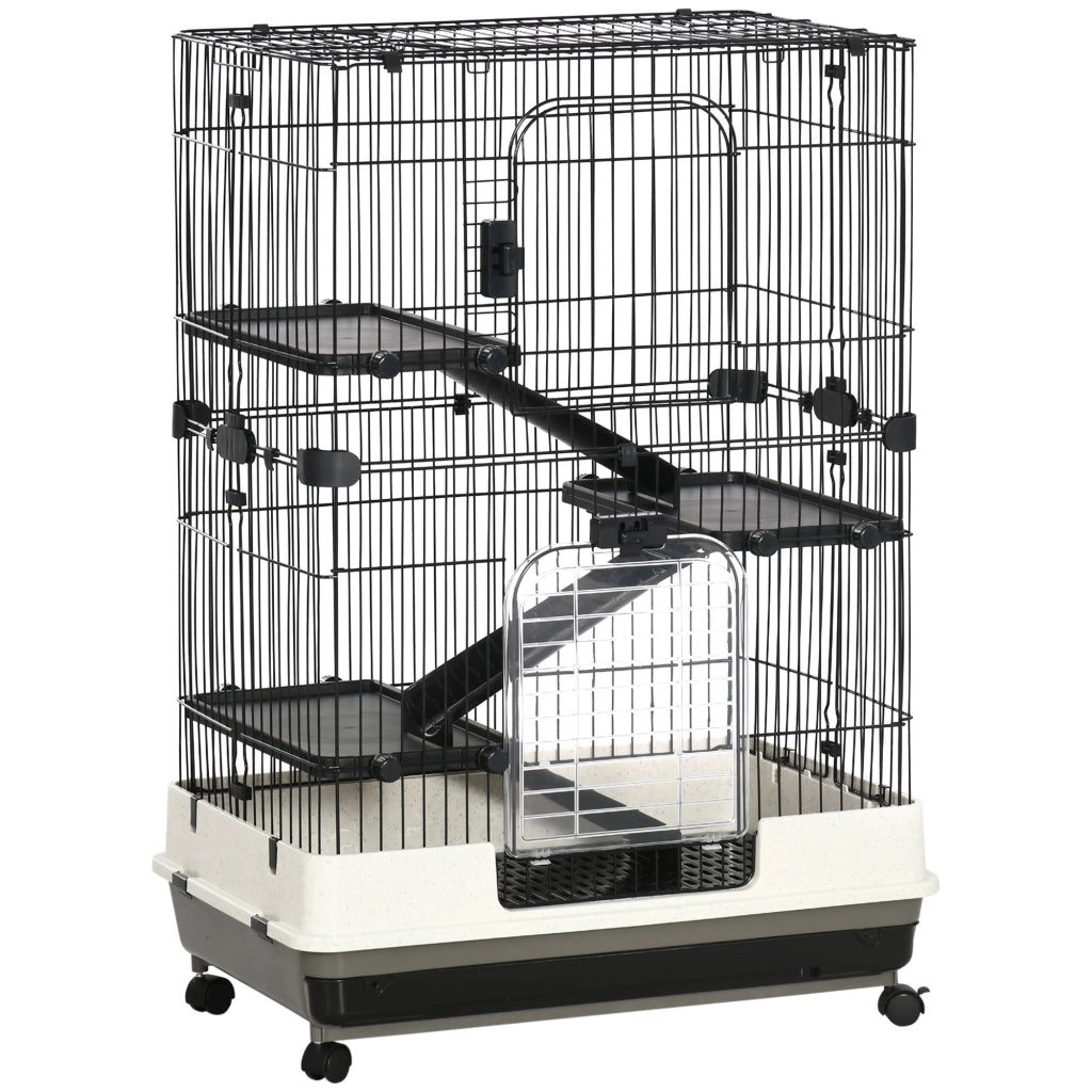 Gabbia per Animali 3 Piani con Vassoio e Ruote ¨C Zephmum ¨C Nera 81.2x52.7x114cm