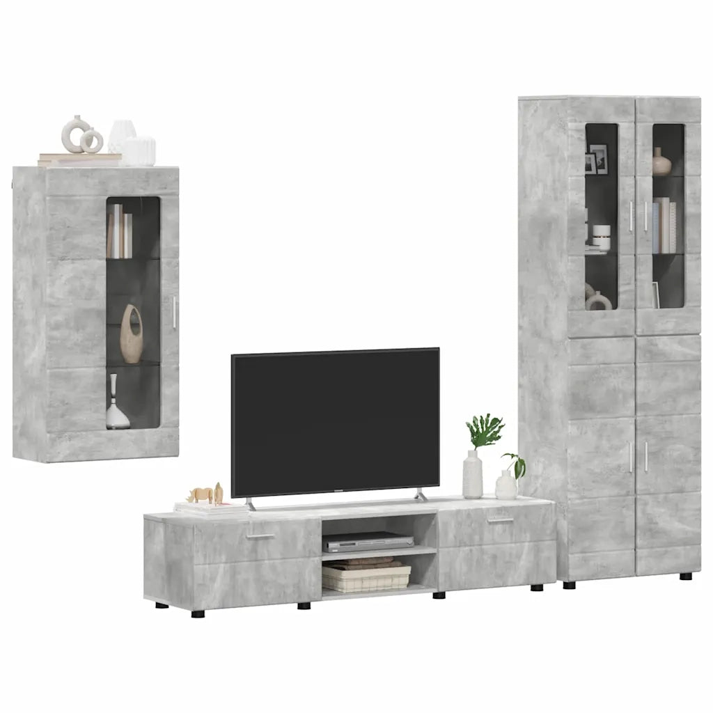 Set mobile TV con porta FLORIN Grigio cemento Legno multistrato