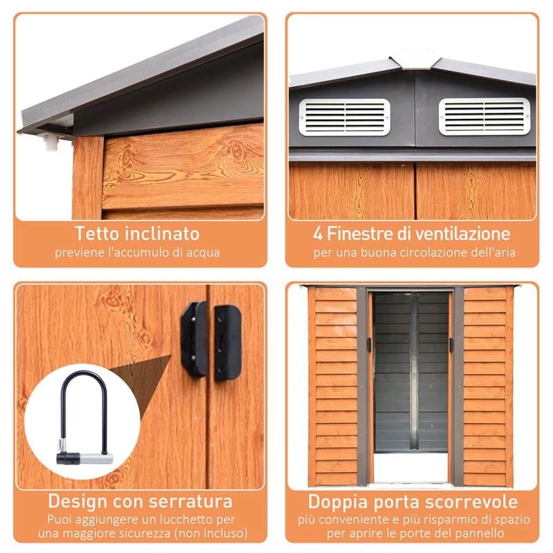 CASETTA DA GIARDINO IN ACCIAIO E PP CON PRESE D'ARIA 197X160X178-201CM