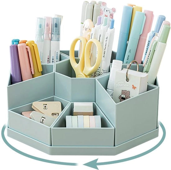Organizzatore per scrivania rotativo, 9 compartimenti, grande e 360° girevole, personalizzabile e rimovibile, adatto per matite, matite colorate e varie attrezzature da ufficio