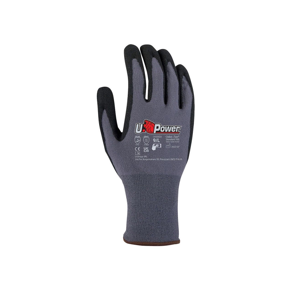 U-Power GUANTI DA LAVORO MERENGUE IN NYLON/NA2 TECHNOLOGY Col. Grigio/Nero  tg. 8 12.00 paia