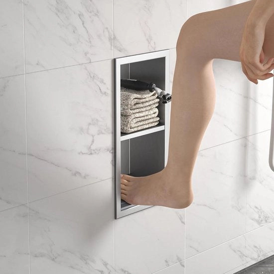 Accessorio per bagno in acciaio inossidabile 304 con piastra - Installazione senza rivestimento - Sostegno per piedi - Dimensioni 31 cm x 12 cm