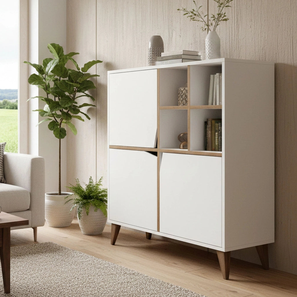 Madia Londra, Credenza 3 Ripiani, 100x30x115h cm Bianco