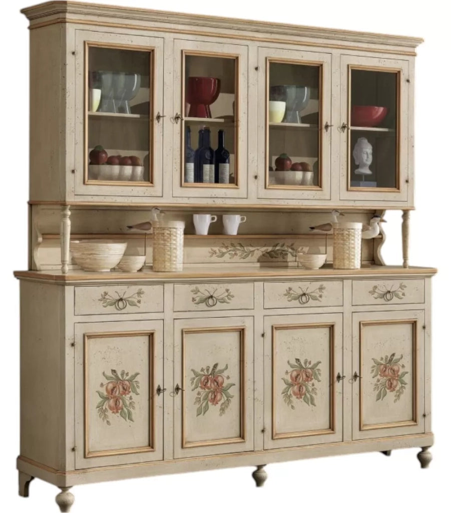 Cristalliera legno shabby avorio ocra 4 porte 198x50x227 (1620+1621) - Mobili 2G