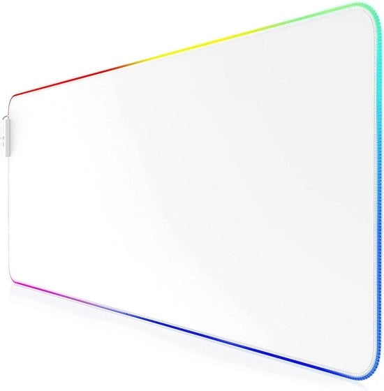 Tavolo da gaming RGB con sottoscala LED - 800x300 mm - Sfida XXL - Illuminazione Multi Color - 11 modi di illuminazione - 7 colori LED più 4 effetti - Lavabile - Bianco