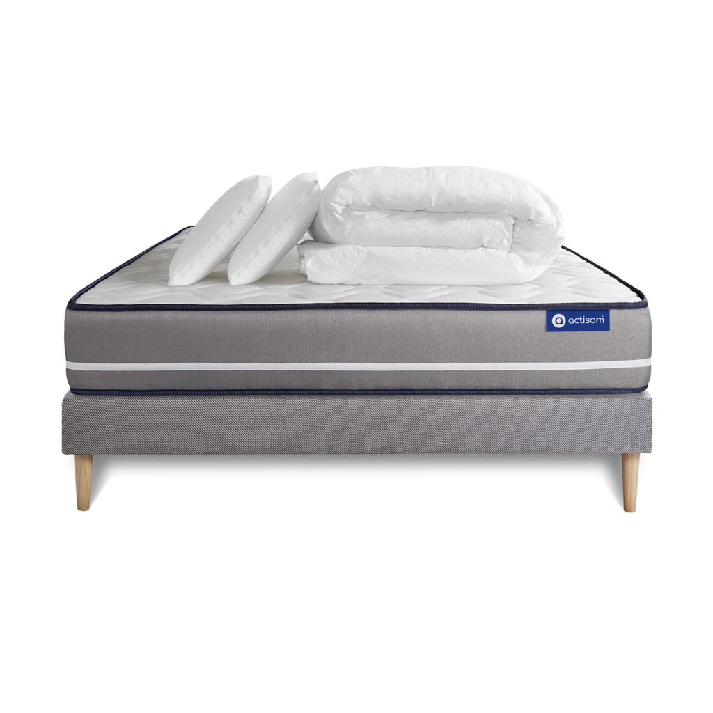 Pacchetto letto completo - Materasso 160x200cm + Box spring con doghe (kit) + 2 cuscini + Piumino - Actimemo Pur