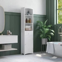 Mobiletto a Colonna Bagno Salvaspazio in MDF Bianco, Armadietto Bagno Multifunzione per Camera con 3 Ripiani 34x24x170cm