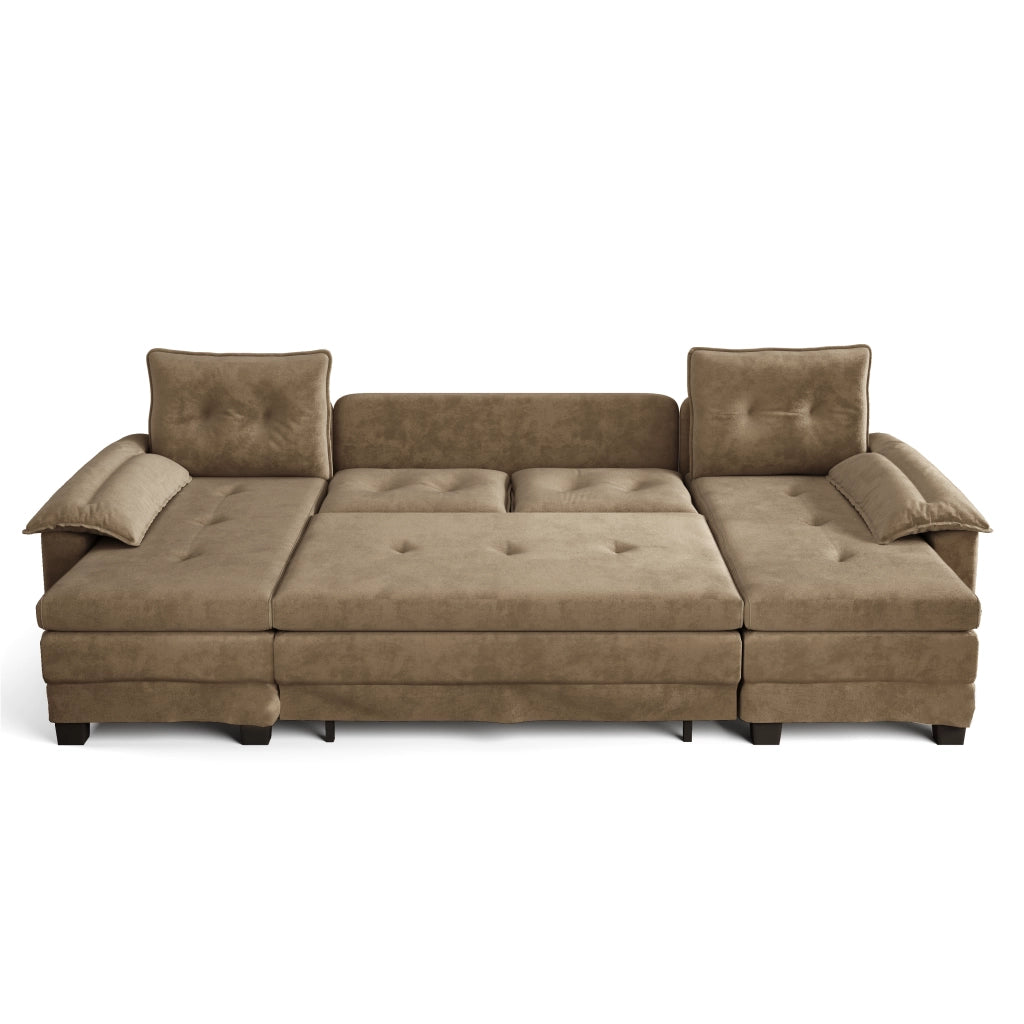 Divano Letto Angolare Modulare ¨C MINIMAL ¨C Tessuto Khaki, con USB, Braccioli Rimovibili, 278 cm