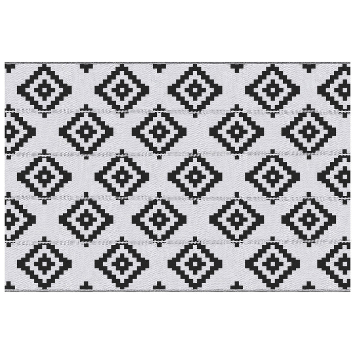 Tappeto da Esterno Reversibile 182x274 cm con Fantasia Geometrica Nero e Bianco