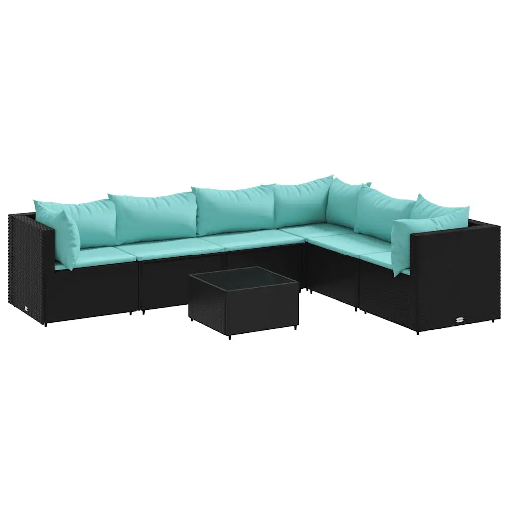 Set Salotto da Giardino con Cuscini 7pz Nero Polyrattan