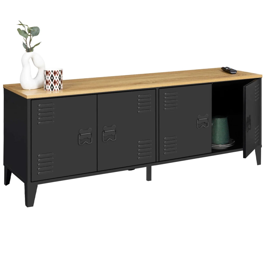 IDMarket - Credenza bassa ESTER 140 cm con 4 ante in metallo nero e piano in legno dal design industriale