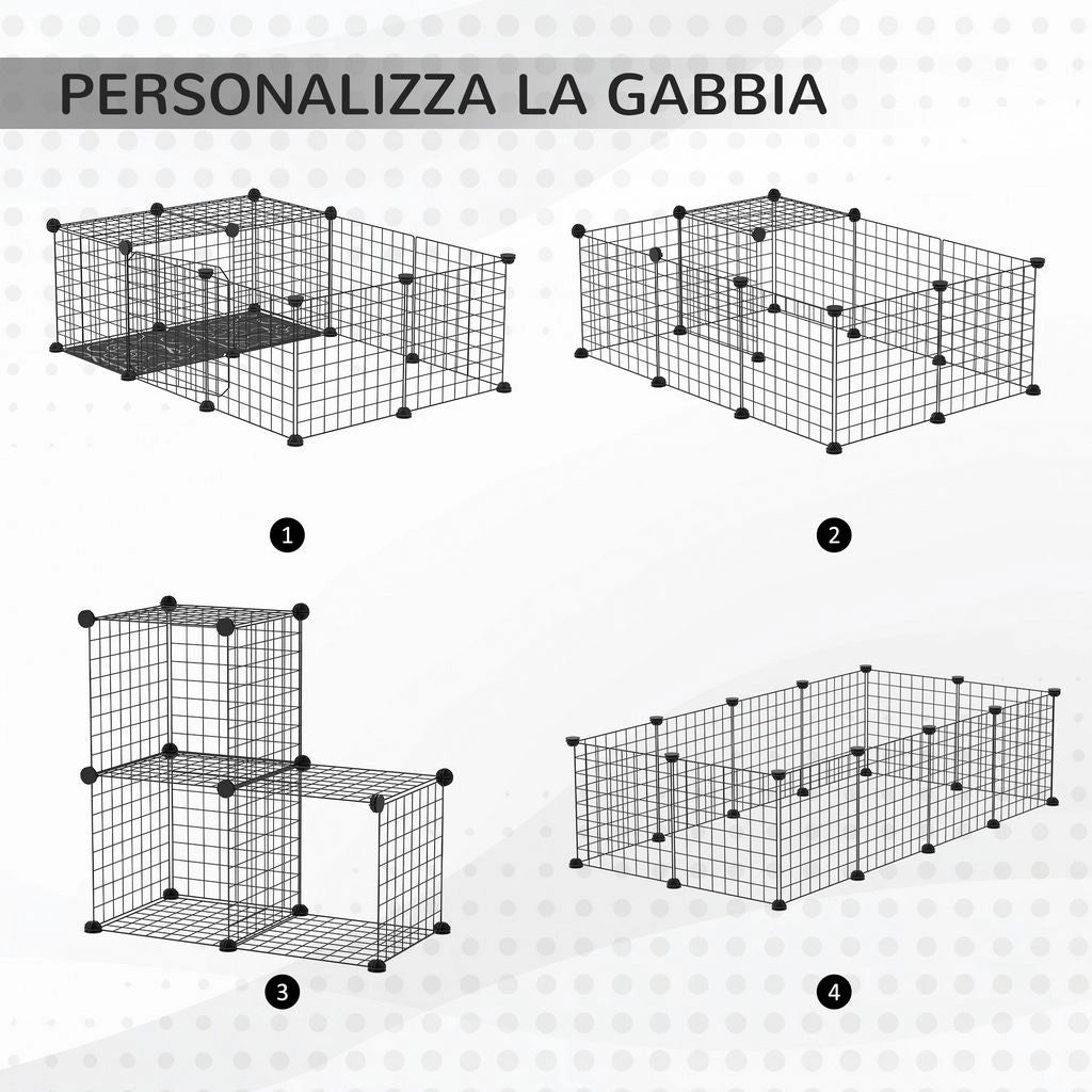 RECINTO PER CONIGLI E PORCELLINI D'INDIA MODULABILE CON ACCESSORI MONTAGGIO, 105X70X35CM - NERO