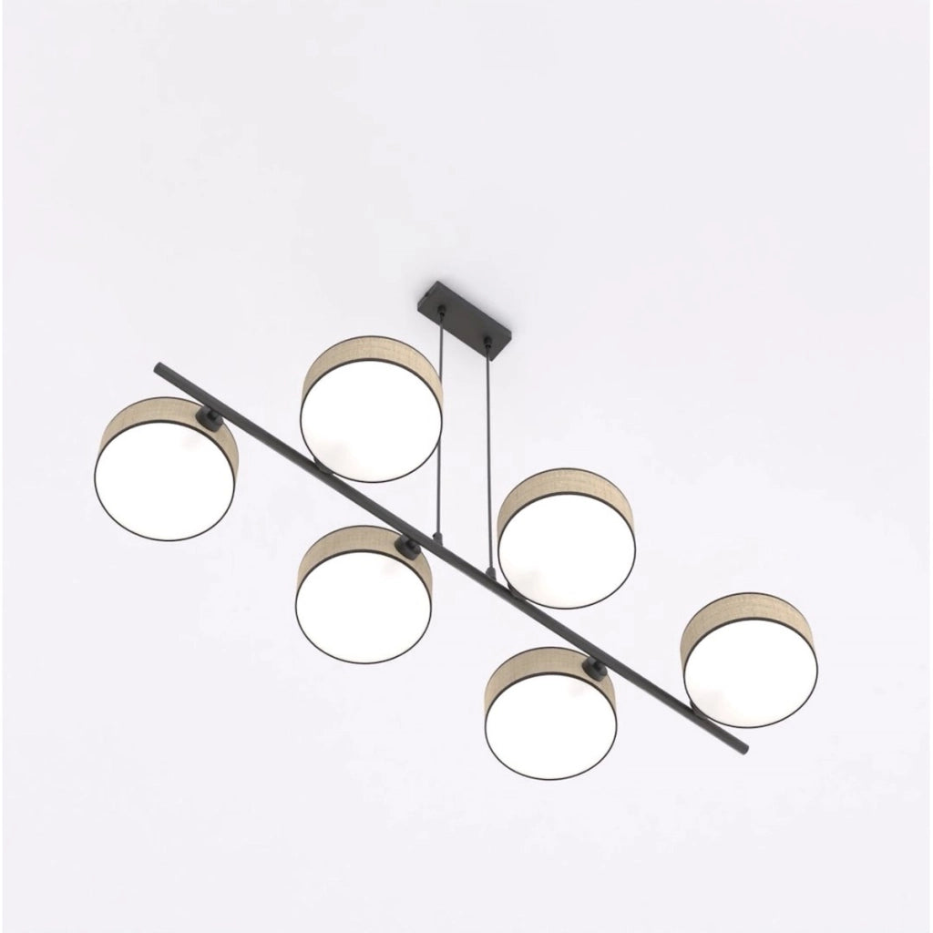 Lampada a sospensione Drumz in acciaio nero e rattan