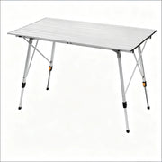 Tavolo da giardino pieghevole con altezza regolabile e struttura stabile per esterno; in alluminio; argento; 120×68.5×59/78.5 cm
