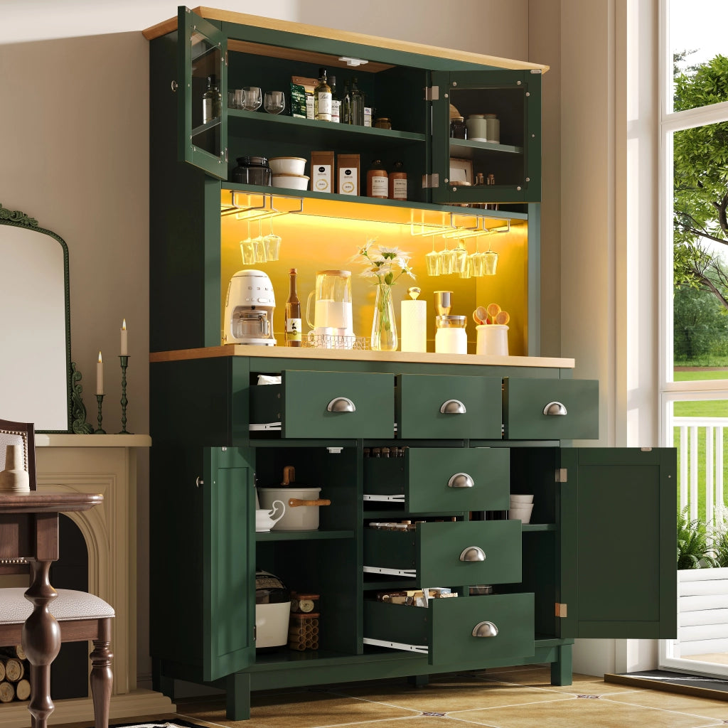Credenza e madia con LED, vani interni e ripiani nelle ante, per cucina e soggiorno, in MDF, verde, 104 × 40 × 180 cm