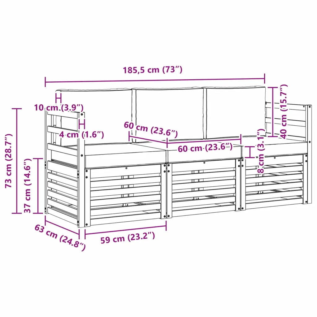 Set divani 3 pcs Naturale e Beige Legno di Acacia Massello 3374273