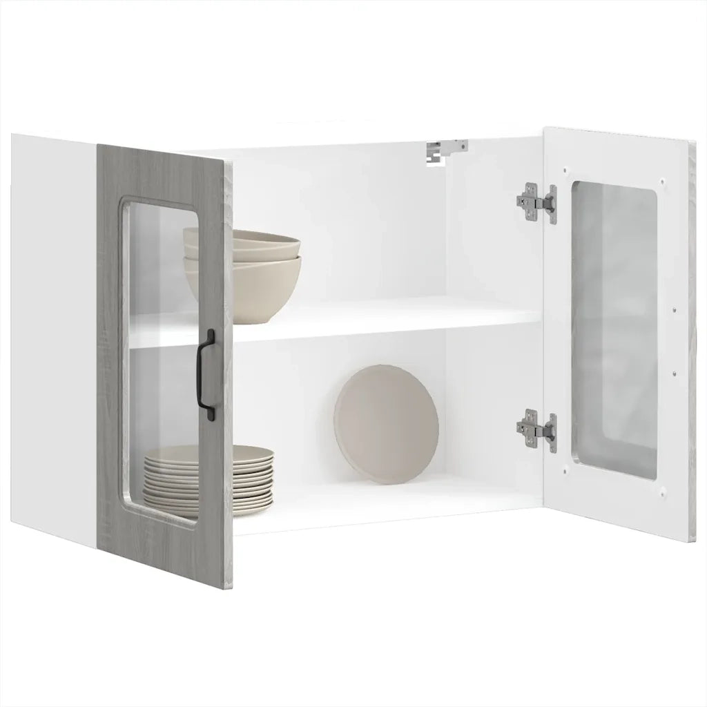 Pensile da Cucina con Porta in Vetro Kalmar Grigio Sonoma 853613