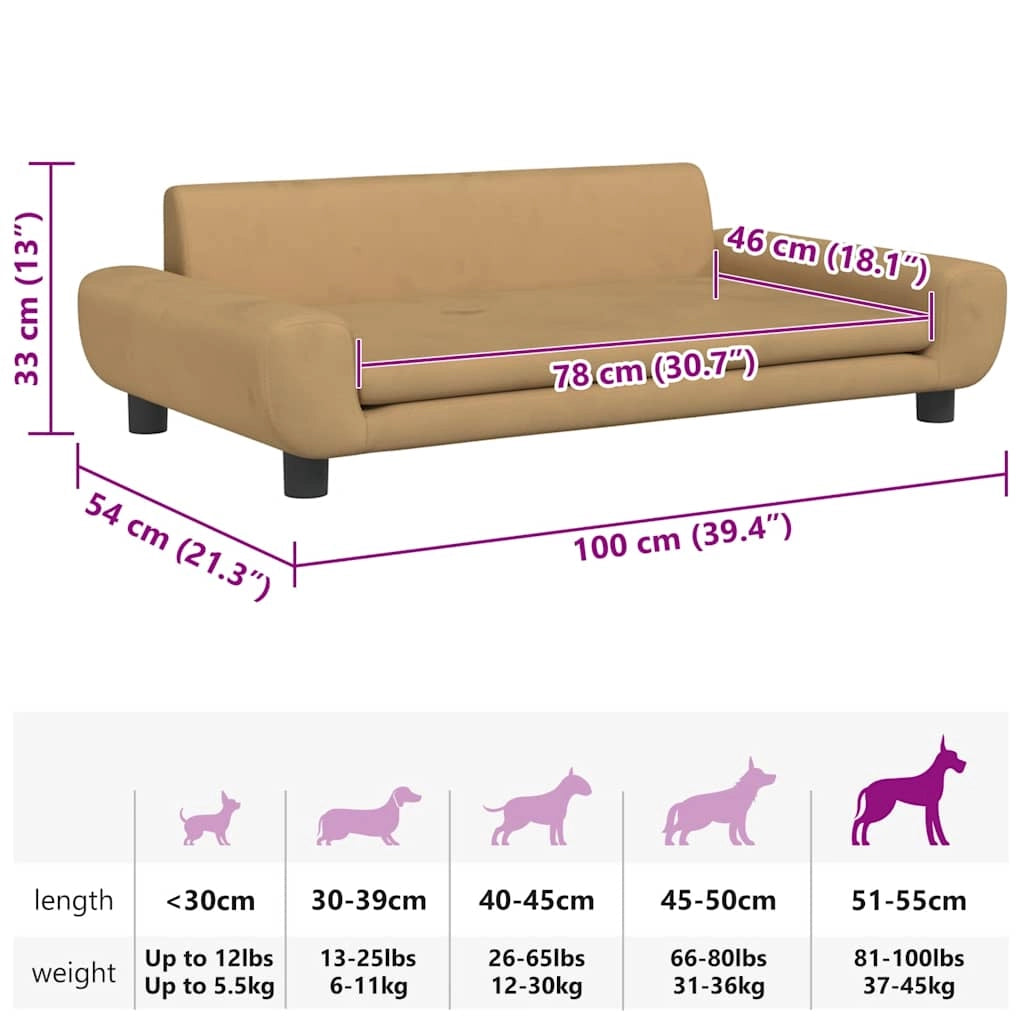 Cuccia per cani con cesto divano confortevole 100 x 54 x 33 cm velluto marrone 02_0042608