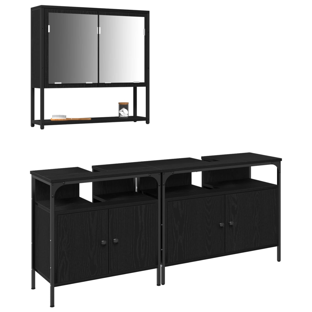 Set di mobili da bagno 3 pezzi Rovere Nero Legno ingegnerizzato