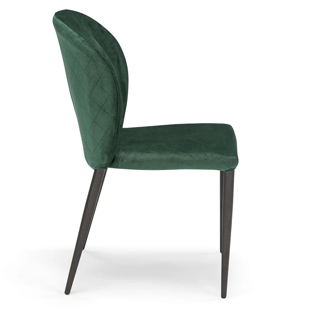 Set 2 sedie da pranzo imbottite in velluto GHIBLI LUX MADE IN ITALY, schienale a poltroncina, gambe robuste in metallo, design moderno, tessuto idrorepellente, colore Verde Smeraldo