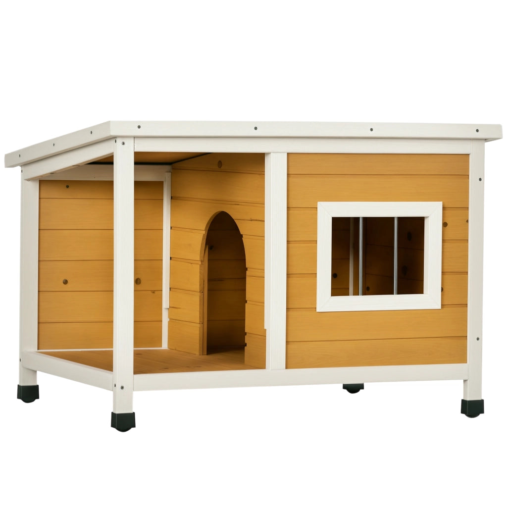 Cuccia per cani con veranda ¨C zephmum ¨C legno naturale, arancione, 85.5x62x60 cm