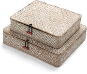 Set di contenitori di vimini rettangolari con coperchio - naturale - set da 2 - grande e piccolo