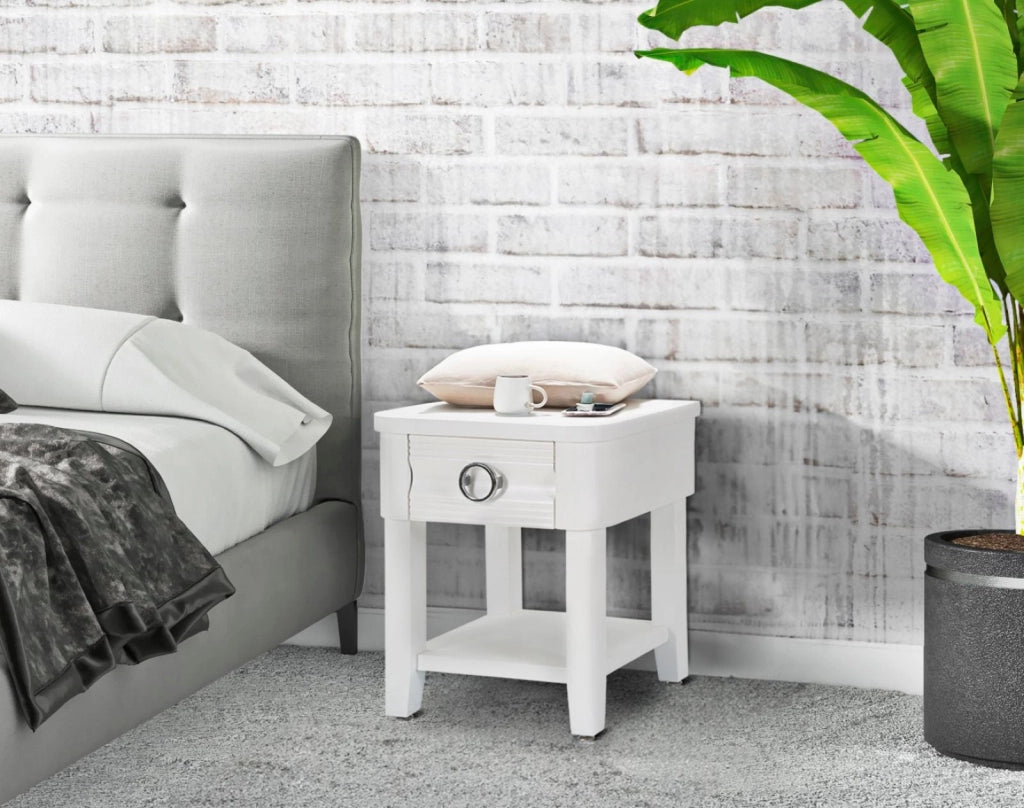 Comodino Shine 45x54x40 cm in Legno MDF e Metallo Bianco