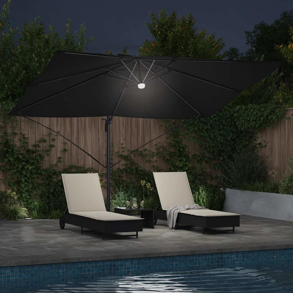 Ombrellone-Ombrello da giardino Nero 351 x 250 x 253 cm Poliestere e Alluminio