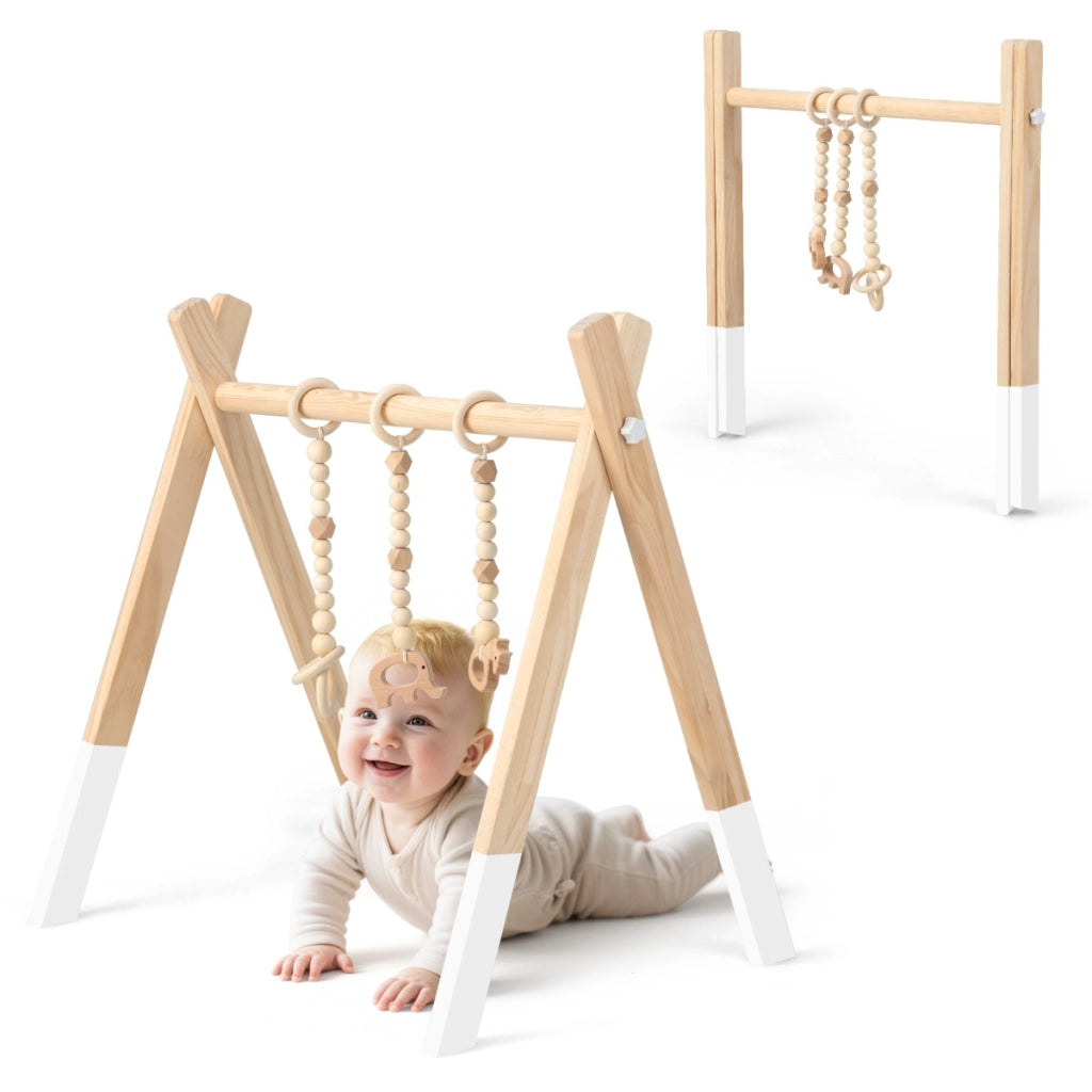 Palestrina con giocattoli pieghevole per bambini + 3 mesi, Centro di attivit¨¤ di legno 60x44x60cm Bianco-Giocattoli educativi