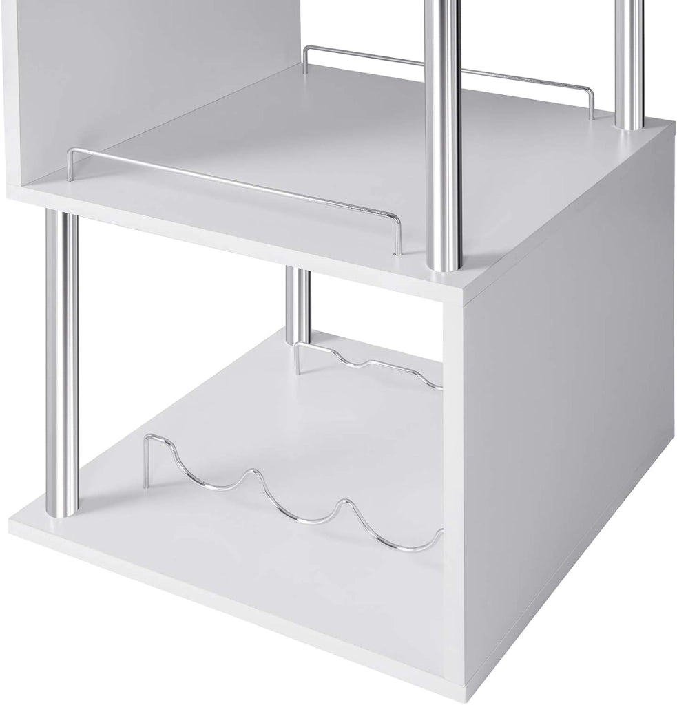 Tavolo da Bar con 3 Ripiani con Portabottiglie Vino, Bancone per Cucina in Metallo & MDF, Tavolo Alto per Home Bar, Cucina, 113 x 40 x 105 cm, Bianco