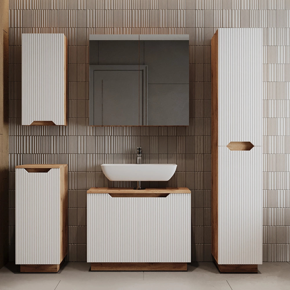 Vicco Mobile sottolavabo per bagno Rovere/bianco a strisce 79.6 x 62.1 cm con 2 porte
